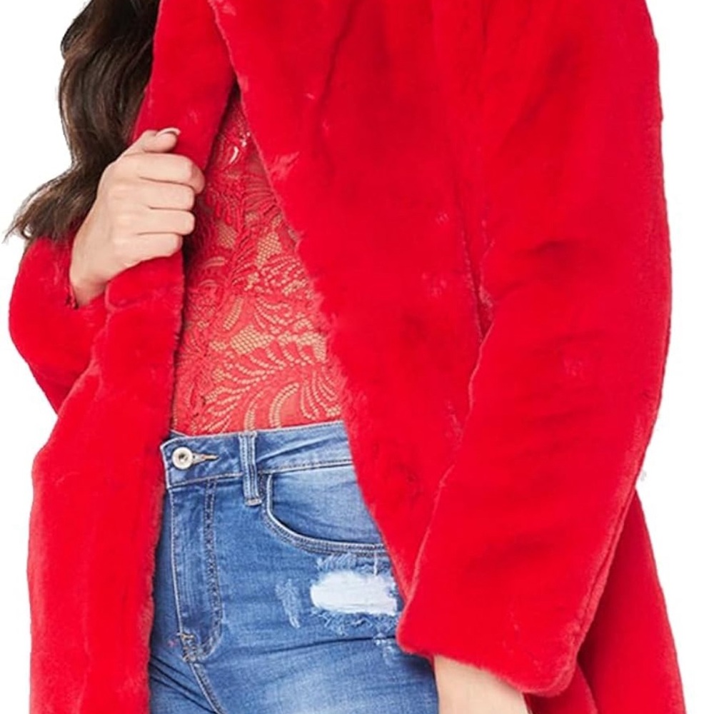 Red Plush Fuzzy Boxy Jacket